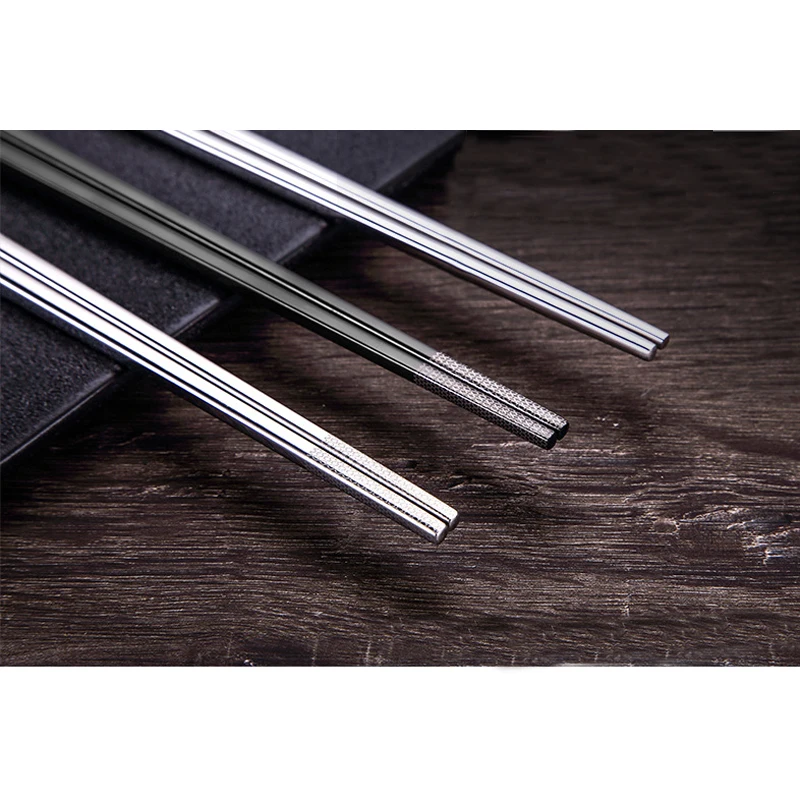 BalleenShiny 304 Stainless Steel Chinese Chopsticks Laser Engraving Metal Food Stick for Sushi Hashi Flatware Cutlery Tableware
