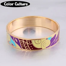 16mm Ancho Grande Geometría Diseños Brazaletes Esmaltados de Acero Inoxidable Chapado En Oro Pulsera de La Vendimia para Las Mujeres Joyería Étnica
