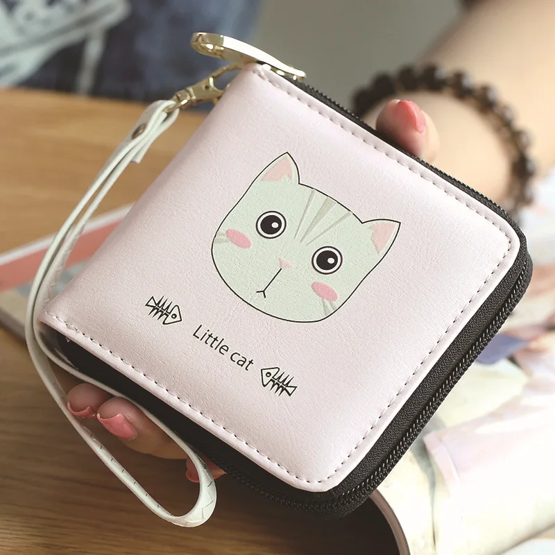 

2017 Cute Cat Anime PU Leather Slim Mini Wallet Women Small Clutch Female Purse Coin Card Holder Dollar Bag More Color
