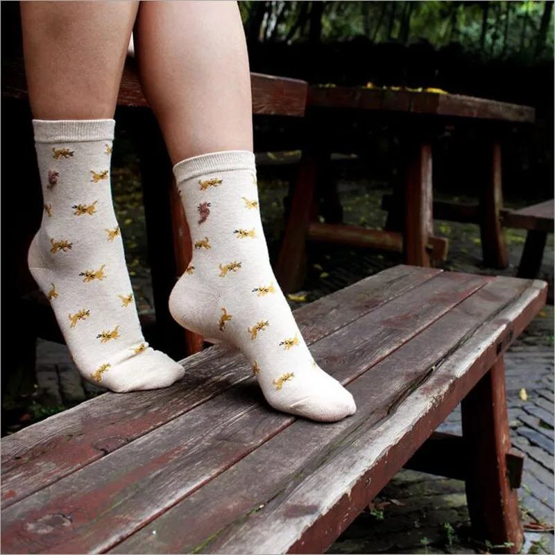 Милые женские носки с вышивкой в виде животных, милые хлопковые носки с рисунком попугая для женщин и девочек, забавные зимние теплые носки, Meias Sokken - Цвет: 6