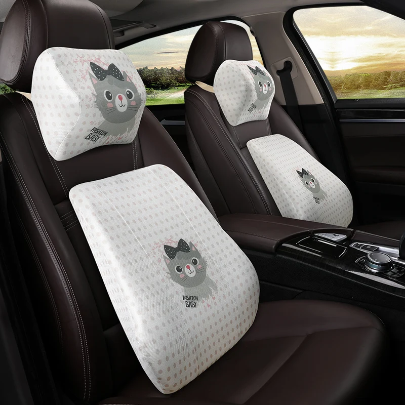 

1pcs memory foam cartoon hello kitty cute car seat headrest pillows for the neck rest auto chairs waist back support cushion set