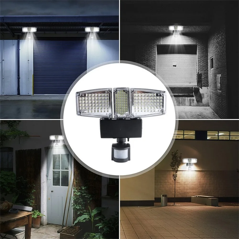 

178 LEDs Solar Power Panel Flood Light PIR Motion Sensor Three Heads Outdoor Waterproof Garden Wall Mounted Solar Lamp Lighting