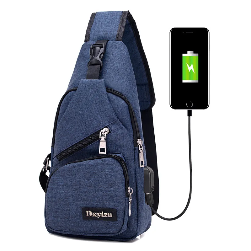 Внешний гнездо для зарядки USB повседневная Грудь сумка высокого качества Мужская сумка-мессенджер маленькие сумки Дорожная сумка через плечо новая - Цвет: Blue