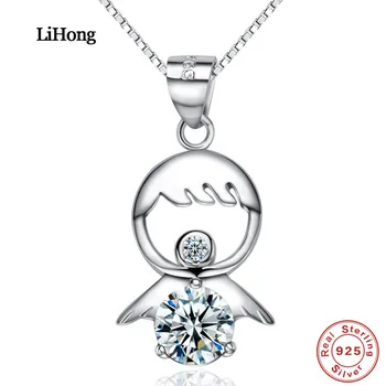 

100%925 Silver Necklace Cute Baby Angel Pendant AAA Zircon Amethyst Necklace Women & Girls Jewelry