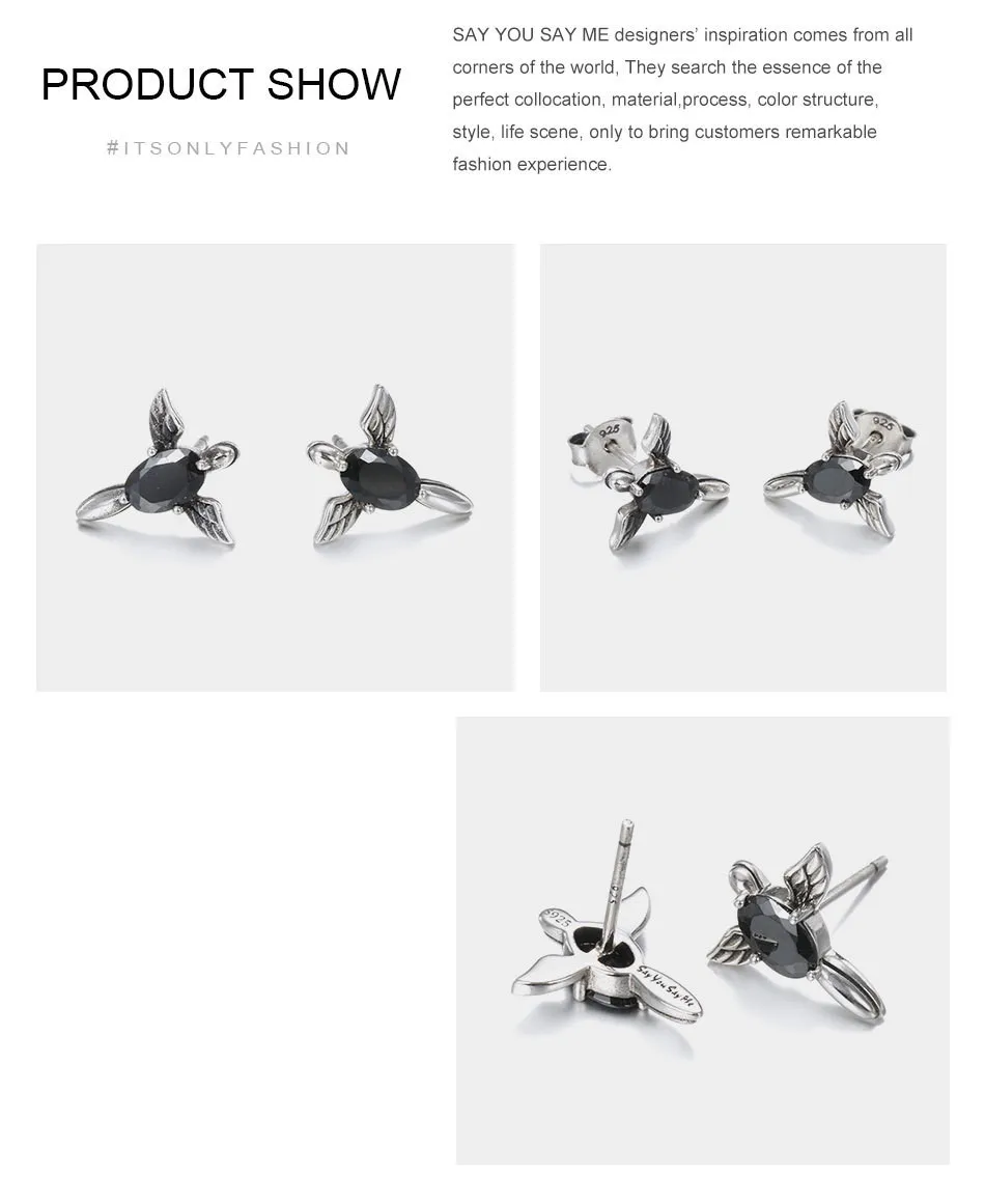 925-Sterling-Cross-Wings-Earrings-Wholesale-Fashion-Black-Zircon-Earrings-Unisex-Best-Gifts-2018-New-Arrival-T11
