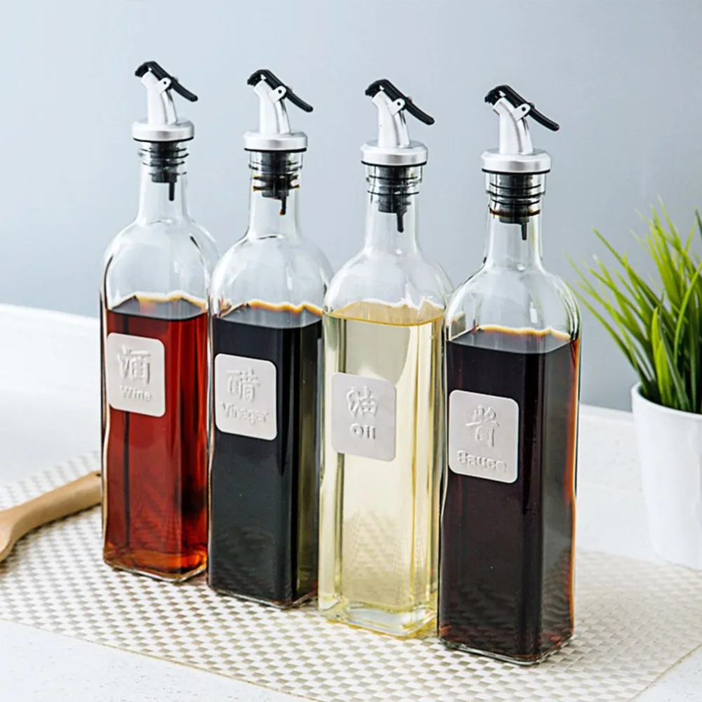 Stainless Steel Lead free Glass Oil Bottle Kitchen Leakproof Oil Bottle