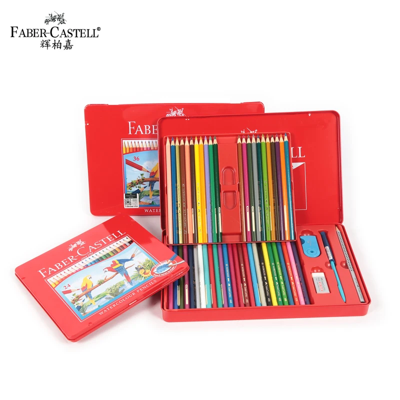 ФОТО Faber-Castell Water-soluble 36/48 Colors Pencil Iron Box Set Drawing Colour Pencils Art Supplies For Painting