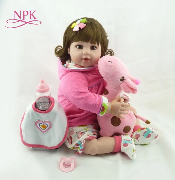 

NPK 20" Baby Doll With Giraffe Doll soft Body Silicone Vinyl Adorable Lifelike Toddler Baby Bonecas Girl Kid Bebes Reborn Dolls