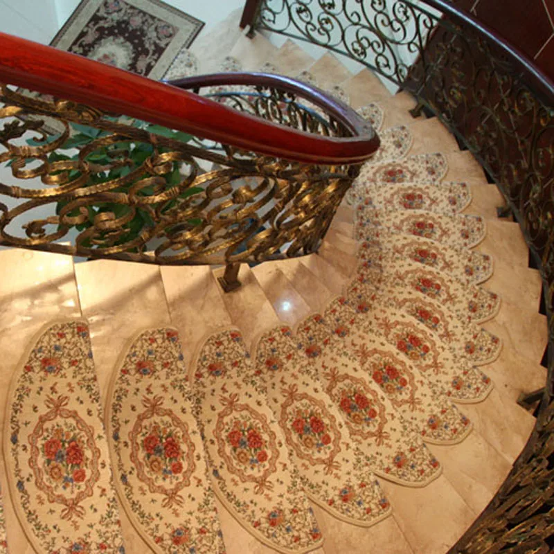 KEYAMA European pastoral style Acrylic floral carpet stair treads mats