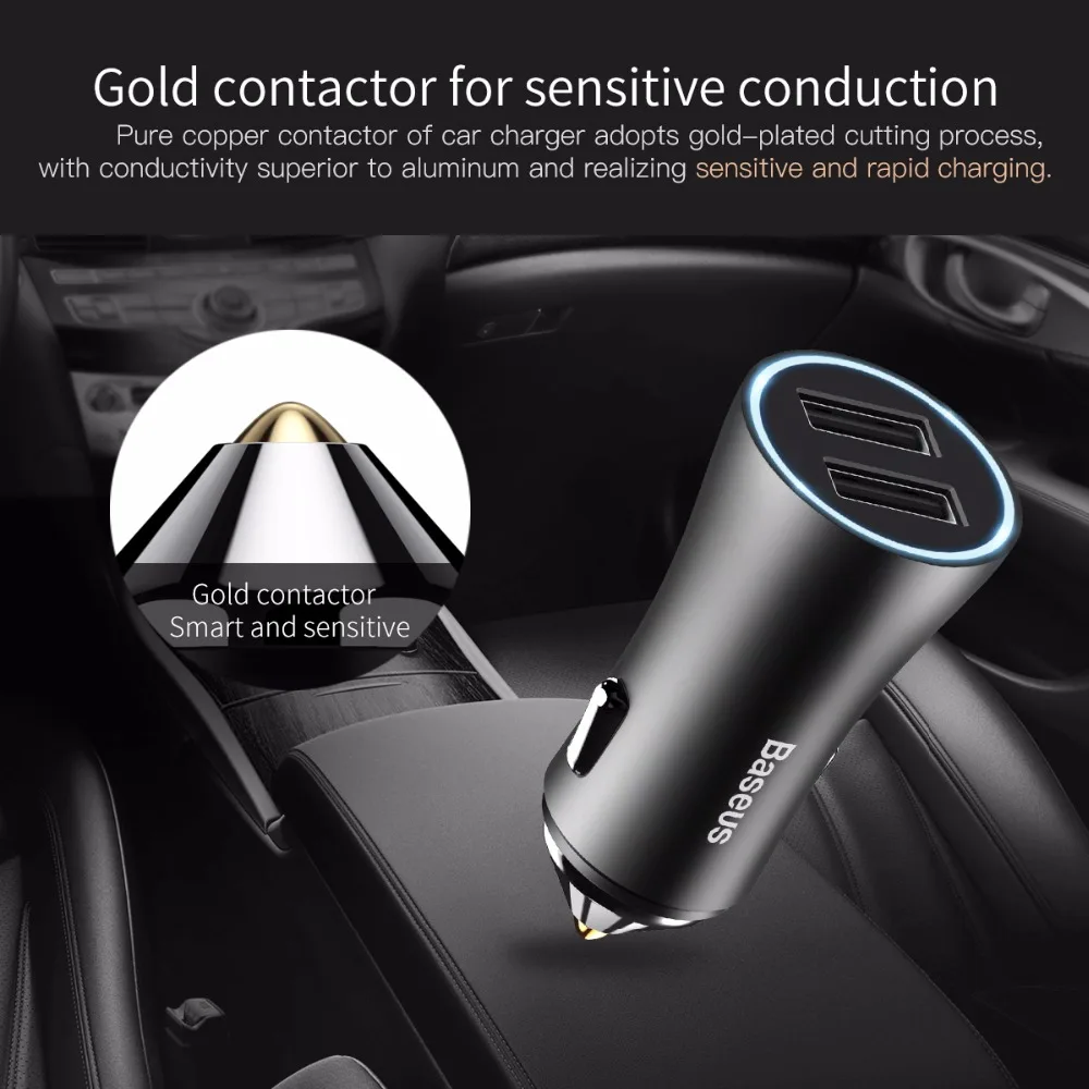 Baseus المزدوج USB سيارة شاحن آيفون XS سامسونج الهاتف المحمول شاحن سيارة ولاعة السيجار اللوحي GPS محول السفر الهاتف شاحن