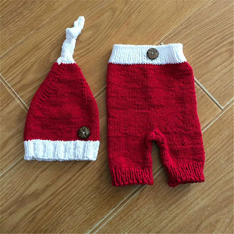 Одежда для малышей Интимные аксессуары для 0-6 monthself Фея Санта детский наряд для фотосессии крючком Вязание шерсть красный и малышей