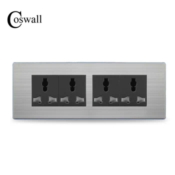 

COSWALL Luxury 12 Hole Universal Power Socket 4 Way Wall Outlet Stainless Steel Panel 197*72mm