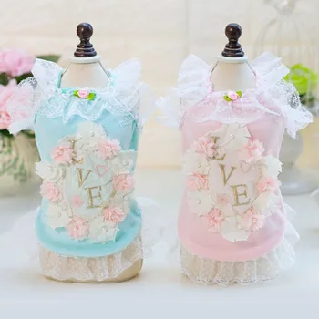

Cute lace flower small Dog pet cat shirt vest clothing summer dog puppy coat jacket Chihuahua small dog princess luxury clothes