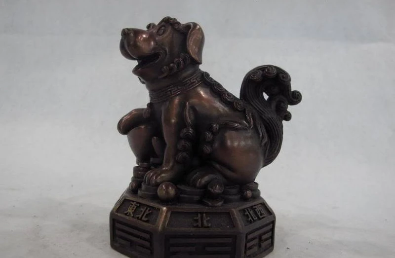 

Chinese red Bronze Copper Zodiac lucky wealth Gold ingot Foo dog fengshui Statue