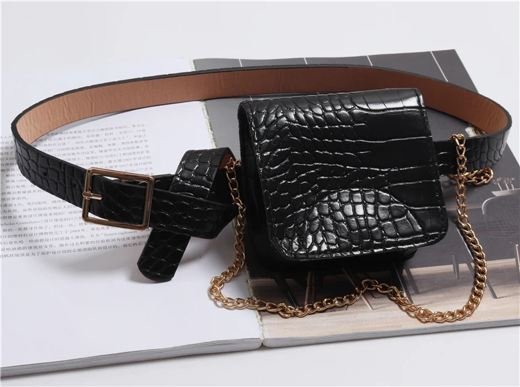 Маленькая квадратная сумка с узором крокодила, мини-ремень, модная сумка на пояс, змея, Корейская Сумочка, шикарная цепь, маленькая сумка через плечо