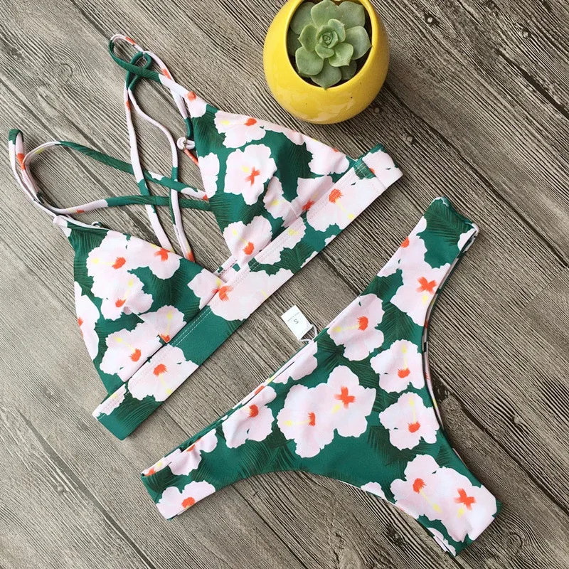 Милый принт бикини купальный костюм повязки Maillot De Bain Femme низкая талия купальники