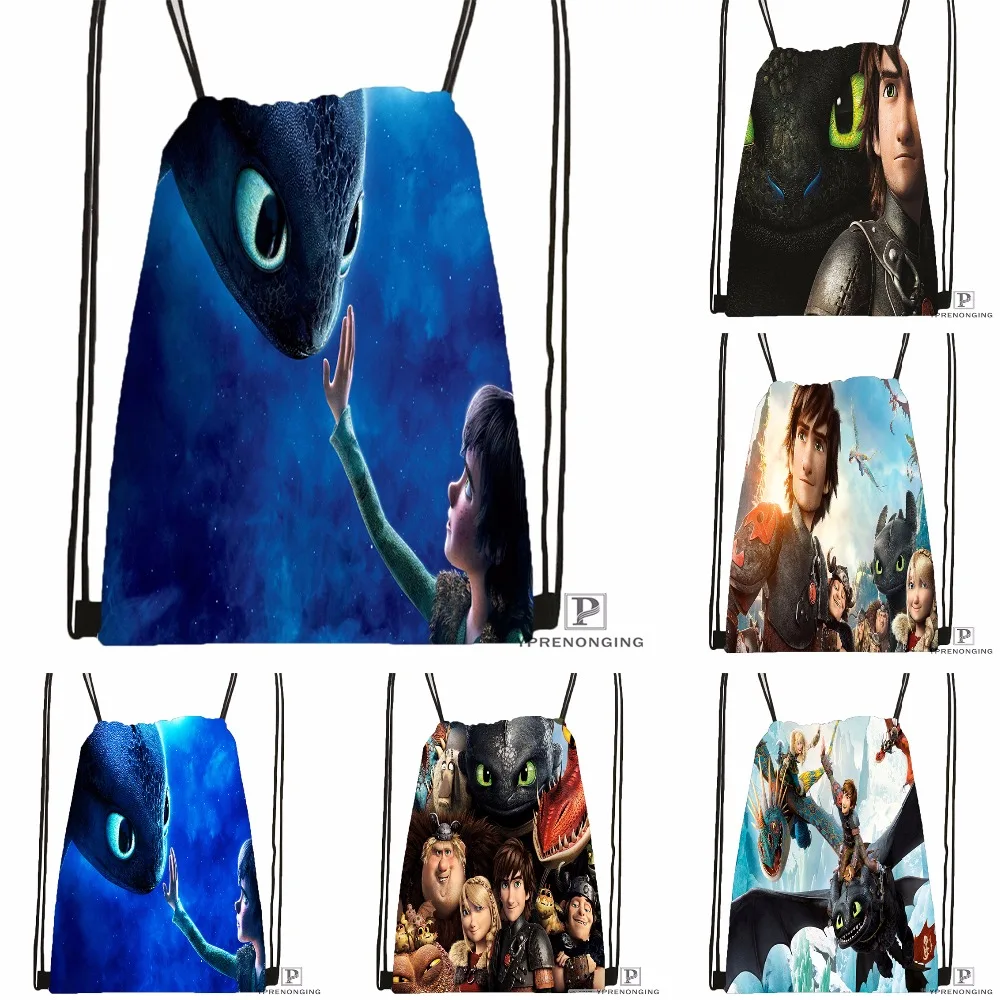 Custom How to Train Your Dragon Drawstring Backpack Bag Cute Daypack Kids Satchel Black Back 31x40cm