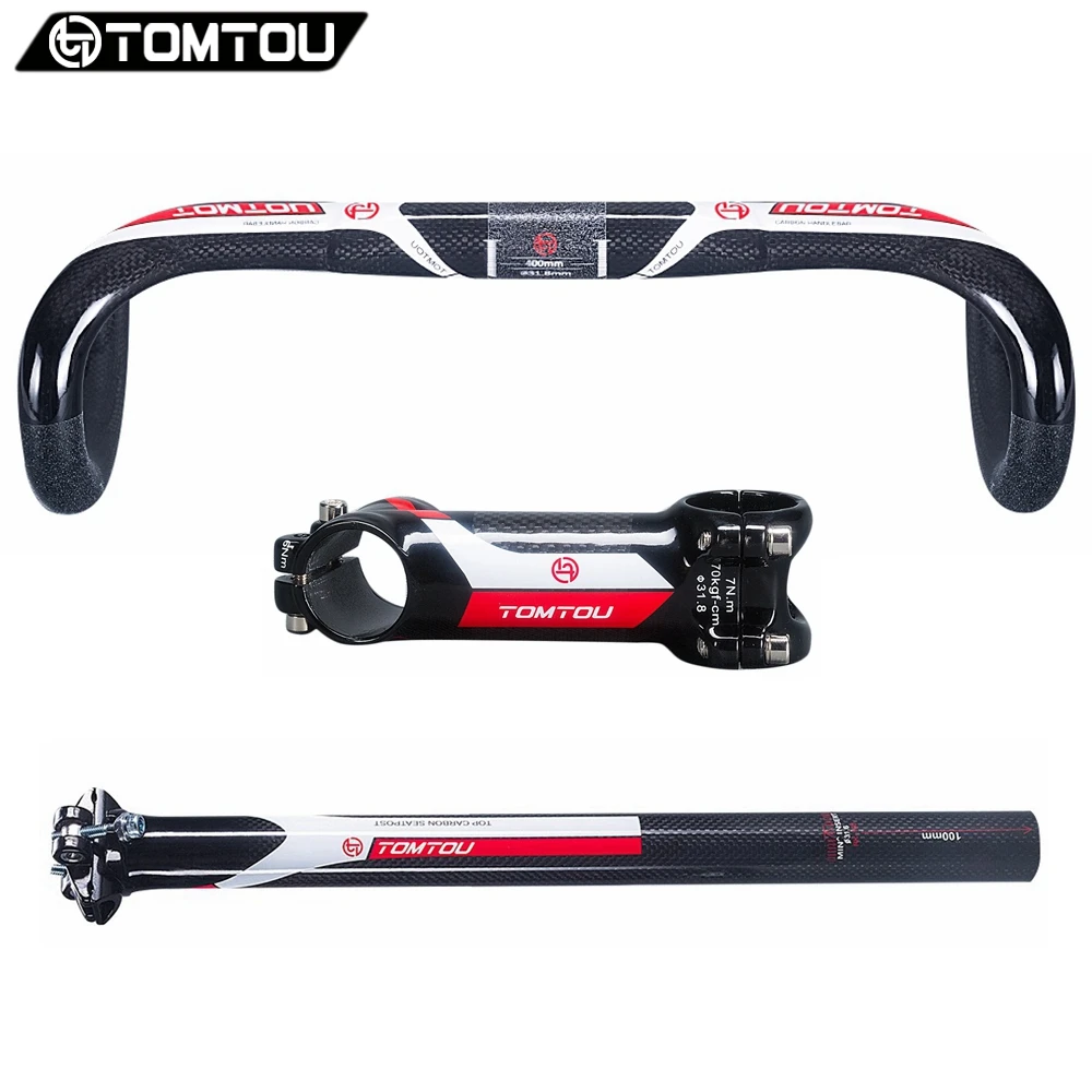 

TOMTOU Carbon Handlebar Set Road Bike Handlebar + Seatpost + Stem Bicycle Parts Red - TF2T47