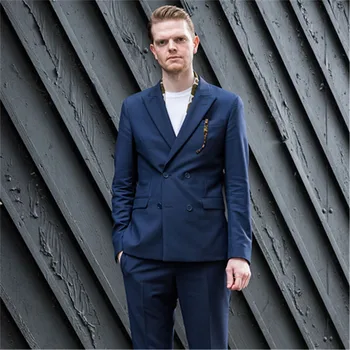 

Latest Casual Navy Bluy Summer Men Suits 2Pieces (Jacket+Pant+Tie) Costume Homme Terno Masculino Custom Made Slim Fit Blazer