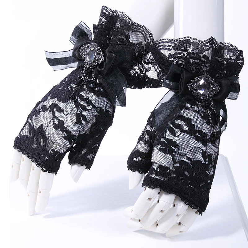 Gothic Style Fashion Queen Lace Gloves with Floral Pattern Steampunk