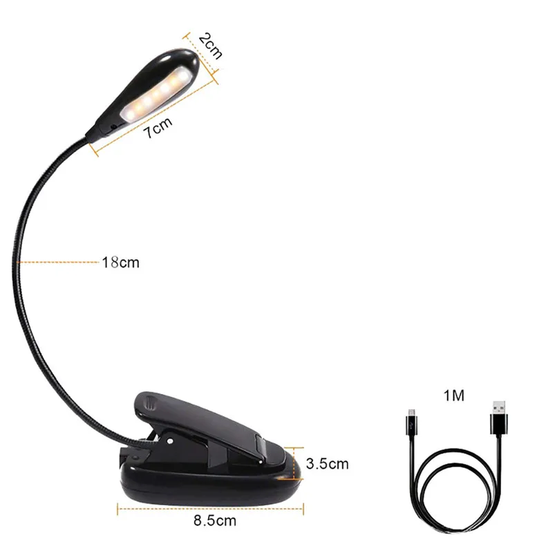 1PC NEW Reading Lamp 5 LED Book Light Easy Clip On Reading Lights For Reading Eye-Care USB Charge Lamparas 40MR1104_