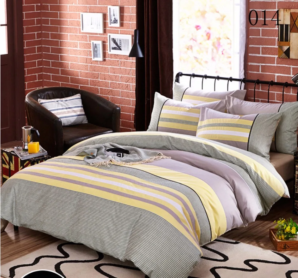 Full Queen Yellow Cotton Fitted Sheets 4pcs Bedding Set Bedclothes Sets Bed Linens Fitted Bed