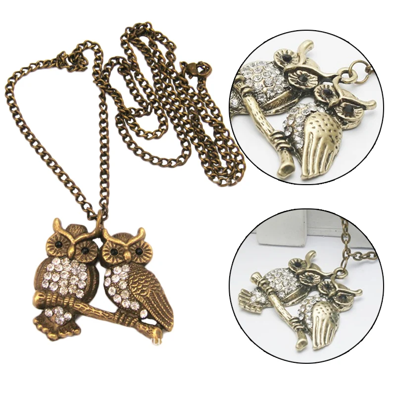 

new Vintage Personality Fashion Olive Tree Couple Double Owl Necklace