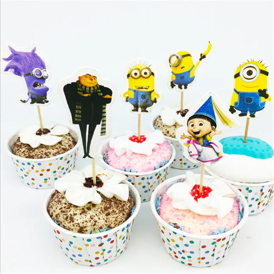 

24pcs Minions Cake Topper cupcake toppers Cake Decoration Birthday Party Decoration for Kids Event Party Favors Baby Shower