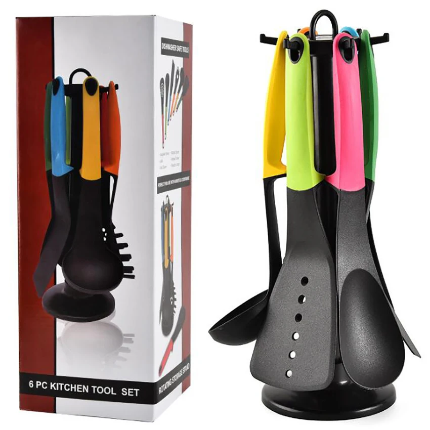 

6PCS/Set Nylon Cooking Utensils Nonstick Kitchen Utensils Cookware Set Spatula Spoon with Stand Rack Holder Kitchen Gadgets