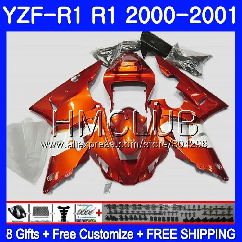 Комбинезоны для YAMAHA YZF 1000 R 1 YZF R1 00 01 Глянец оранжевый YZF-1000 рамка 108HM. 9 YZF1000 YZFR1 00 01 YZF-R1 2000 2001 обтекатель