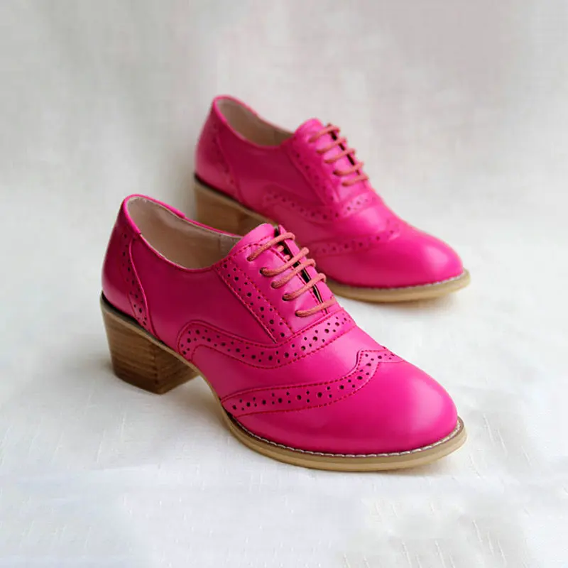 Véritable Avec Chaussures Épais rose Sculpté Grande Rose 5cm Color Oxfords La Pink Femme white En Main Taille Cuir Simples À nude pink 9cm Lacets Brock FAv5FwqCx