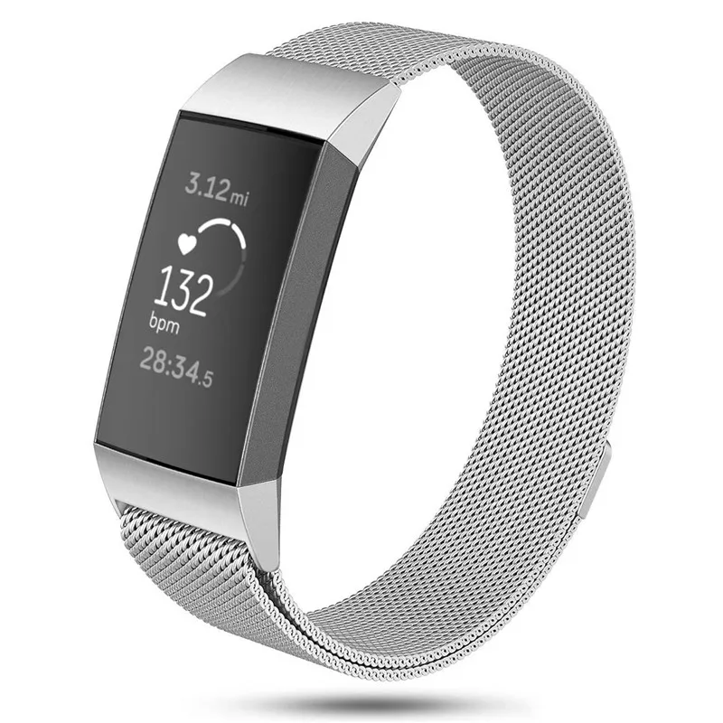 Металлические полосы для Fitbit Charge 3& Charge 3 SE фитнес-трекер Миланская нержавеющая сталь Магнитная Замена для мужчин t для женщин мужчин 9,14 - Цвет: Серебристый