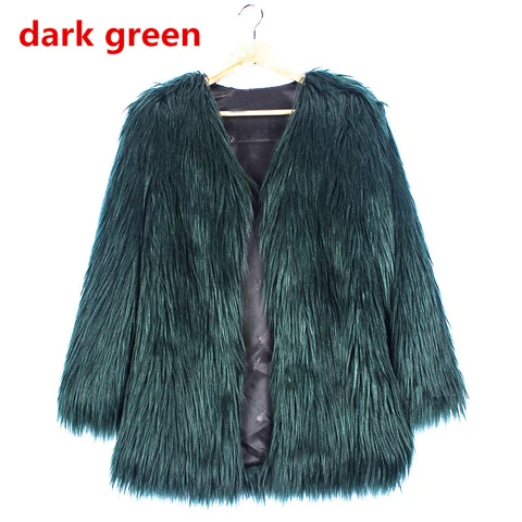 Элегантное женское пальто с искусственным мехом, большие размеры 4XL,, пушистая теплая женская верхняя одежда с длинным рукавом, шикарные осенне-зимние пальто, куртка, пальто - Цвет: dark green fur coat