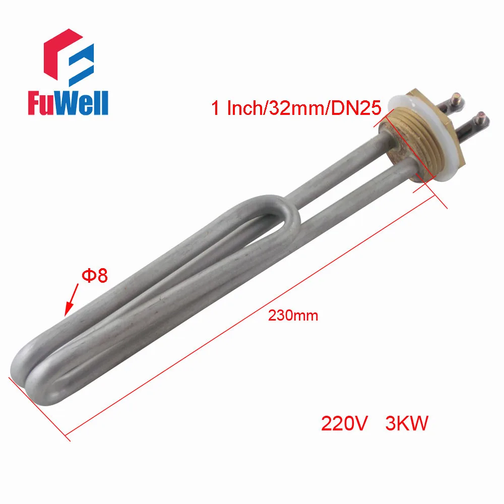1 дюйм/32 мм/DN25 Нержавеющая Сталь Медная головка нагревательная трубка 220 В/380 В Длина Электрический нагреватель трубы водонагреватель Нагревательный элемент - Цвет: 220V 230mm  L