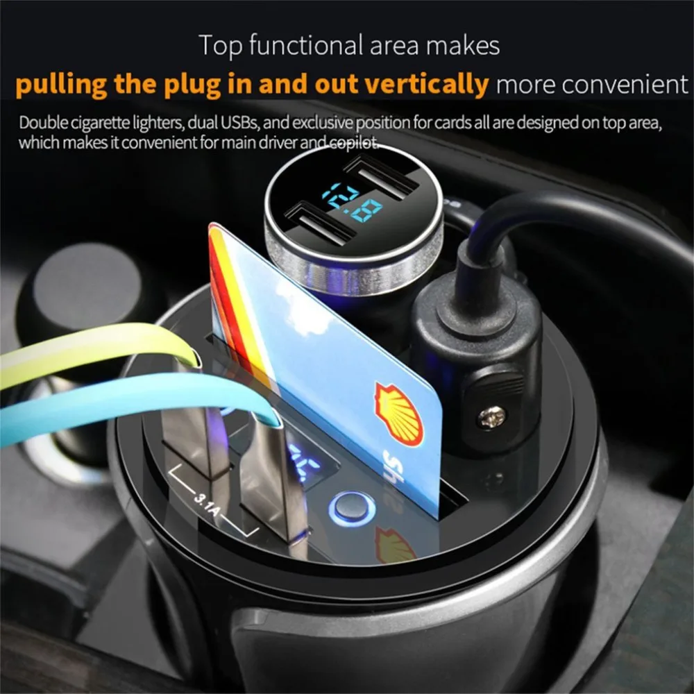 HSC 12-24V 100W+40W Car Cigarette Lighter Socket Splitter Hub Power Adapter 4 in 1 Dual USB Charger Volt Meter Drop Shipping