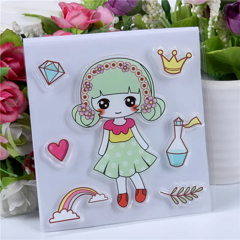 

Rubber Silicone Clear Stamps for Scrapbooking Tampons Transparents Seal Background Stamp Card Making Diy Cartoon girl 3