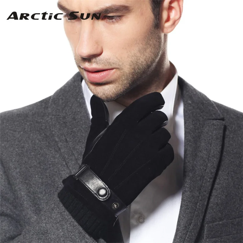 Suede Gloves Fleece Lining And Two Button Design - Brown