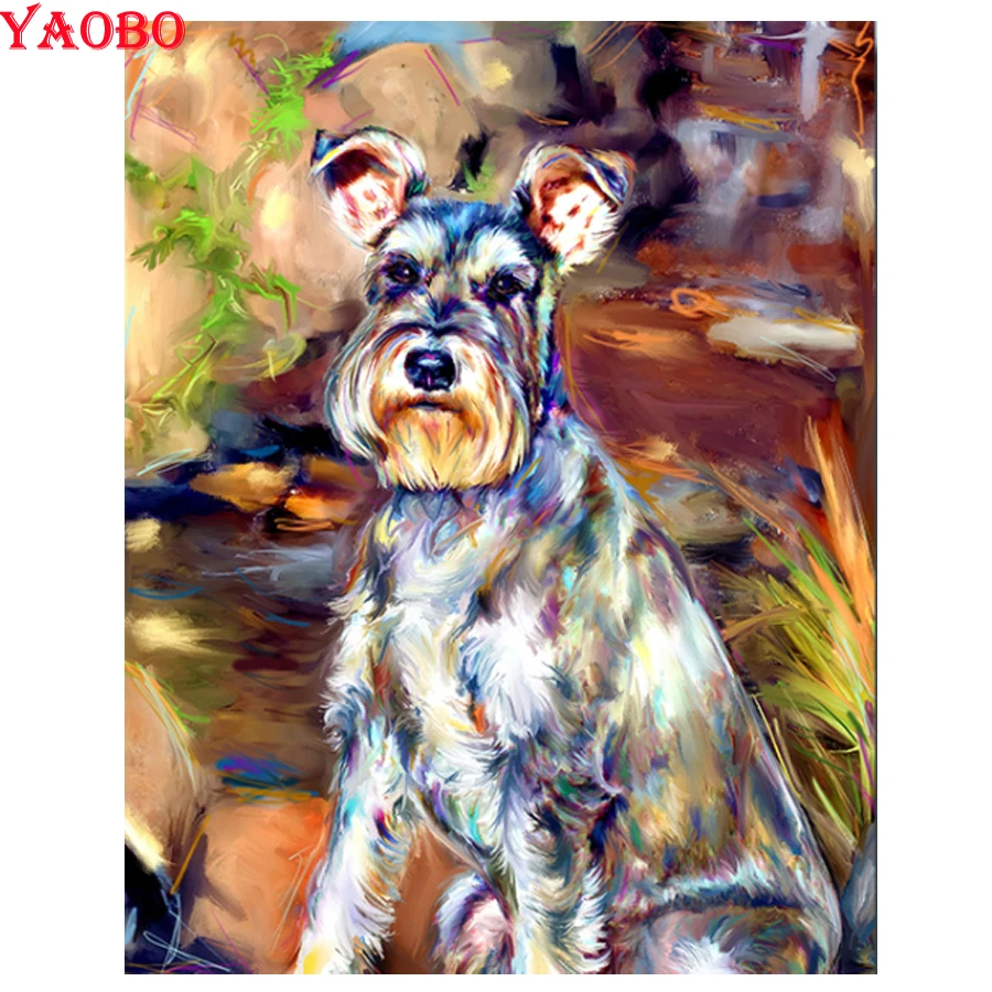 

Full Drill 5D Cross Stitch,DIY Diamond Painting Schnauzer Dog round square diamond Mosaic Embroidery crafts Home Decoration