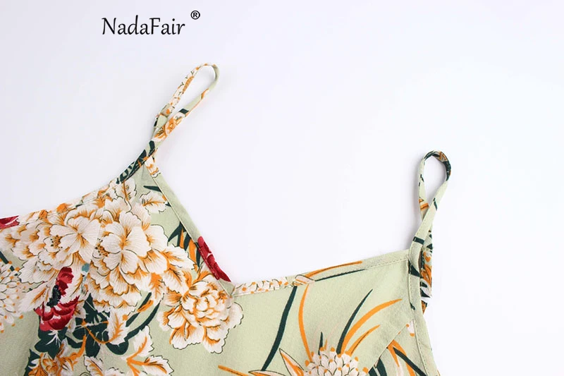 Nadafair с высоким разрезом без спинки сексуальный цветочный принт комбинезон летний женский ретро повседневный пляжный комбинезон