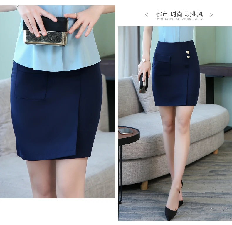 new office OL skirts women elegant black blue high waist package hip pencil skirts plus size solid career skirts