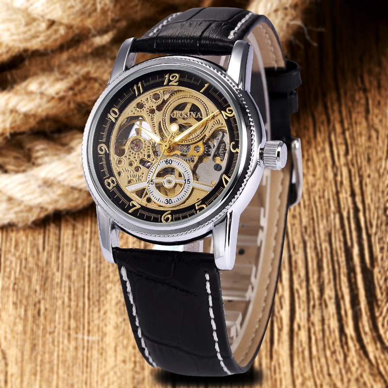 Brown Black Luxury Genuine Leather Strap Skeleton Sport Analog Men font b Women b font font
