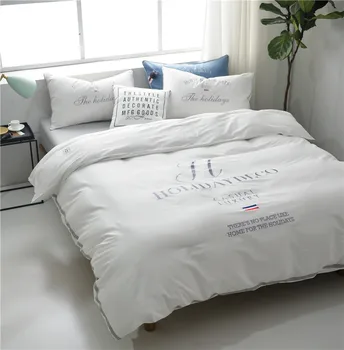 

2018 luxury Nordic style Bedding set Embroidery duvet cover flat sheet pillows case 4pcs/king/queen size