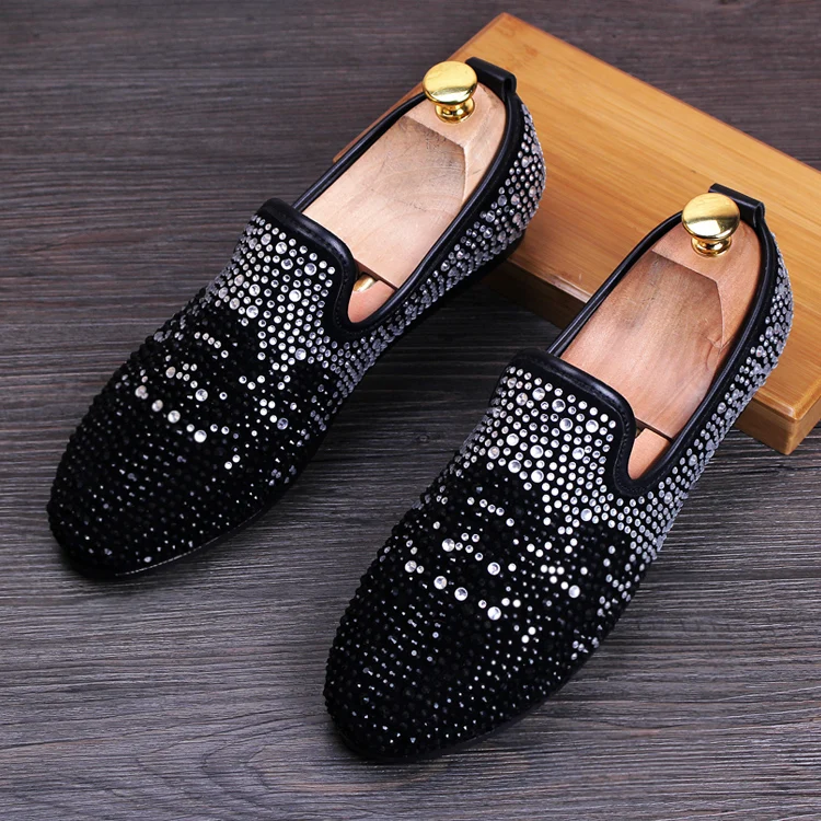 Amazing Rhinestone Loafers Shoes Men Flats Slip on Single Wedding Dress ...