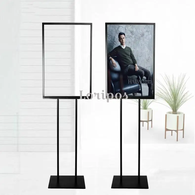 

Loripos 400*600 Sign Floor Stand Two-sided Black Metal Poster Floor Standing Display Rack Indoor Advertising Banner Frame Stand