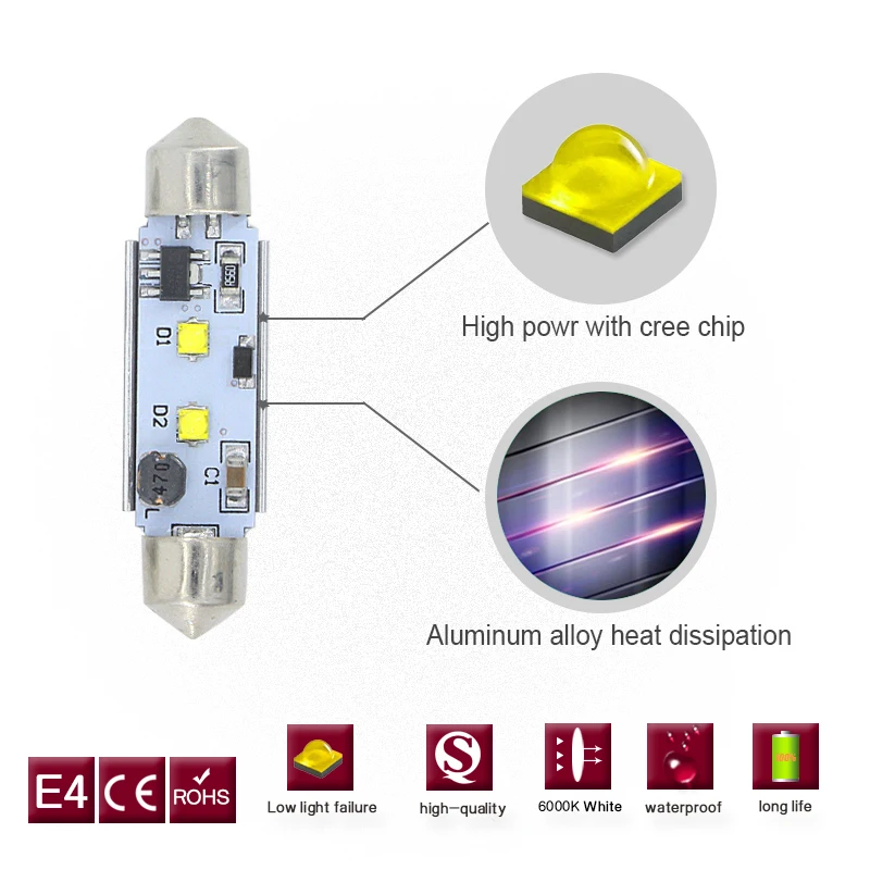 2 x C5W светодиодные, под шину CANBUS, для автомобиля 36 мм Лампа фара с интегральными схемами, Подсветка регистрационного номера Автомобиля ламповая гирлянда 12В 6000 K для Skoda Octavia