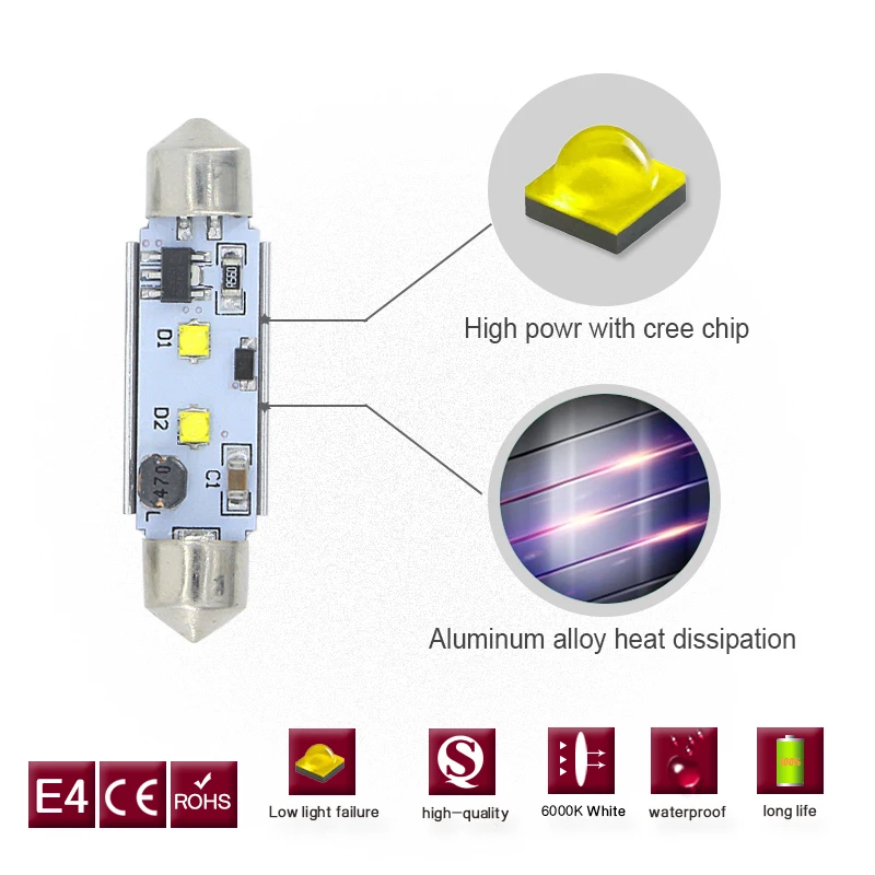 Светодиодная лампа CanBus для автомобиля 36 мм с чипами Cree 12 В 6000 К|36mm led bulb|led c10w12v festoon |