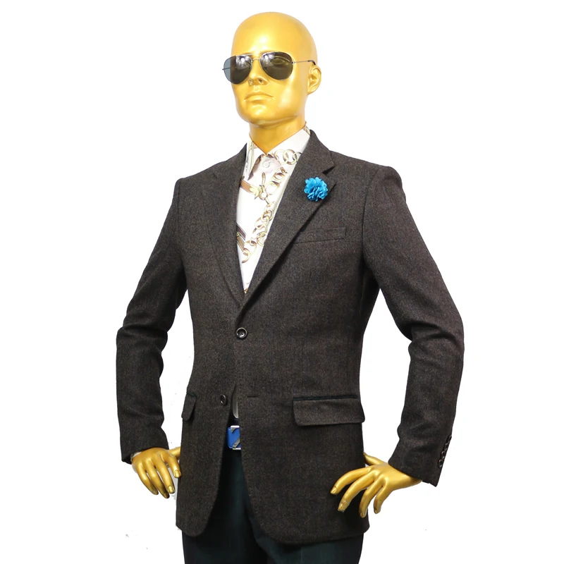 ブランド直営 カスタムテーラーメイドメンズ別注スーツビジネスフォーマルなウェディング陶器 2 枚のジャケットコートパンツダークコーヒーチェック柄ウール冬 インショップ Www Escolasaka Com