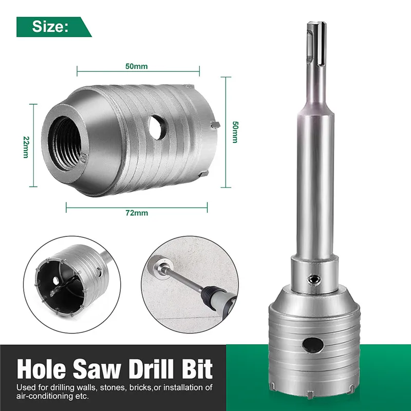 

Electric Hammer Concrete Cement Stone Wall Hole 50mm+200mm SDS Plus Shank Round Handle Connecting Rod With Wrench Center Drill