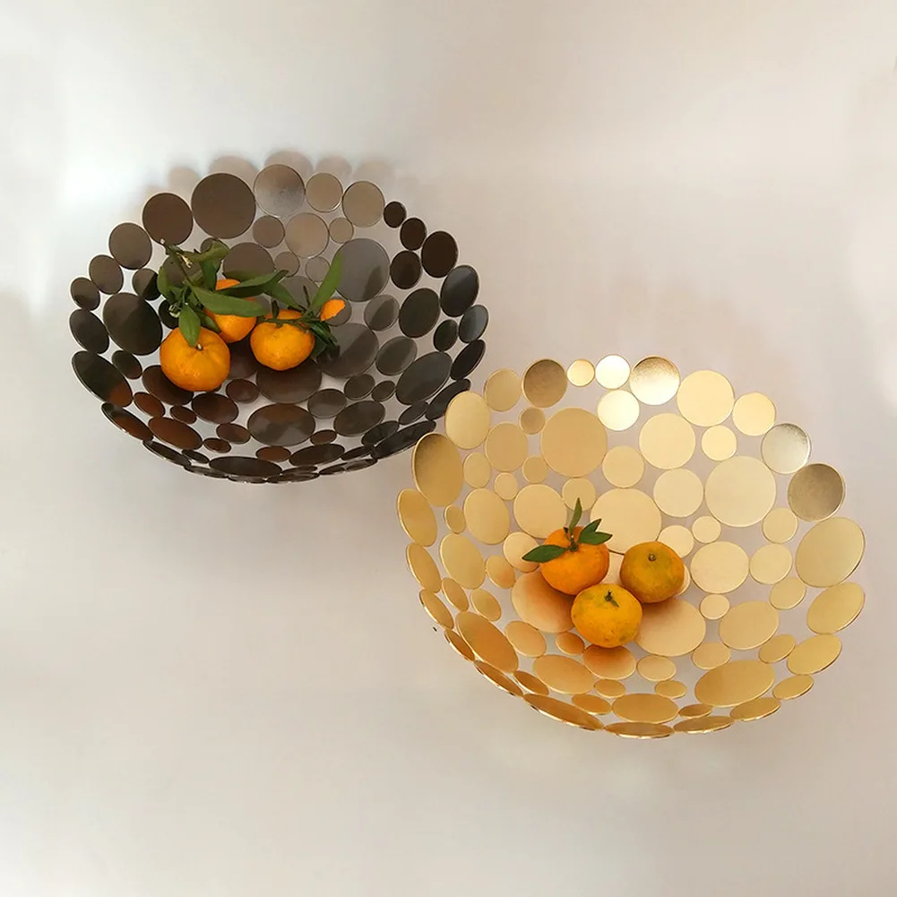 Металлическая чаша для фруктов, корзина для кухни, декоративная круглая металлическая тарелка, сервировочный держатель для хранения