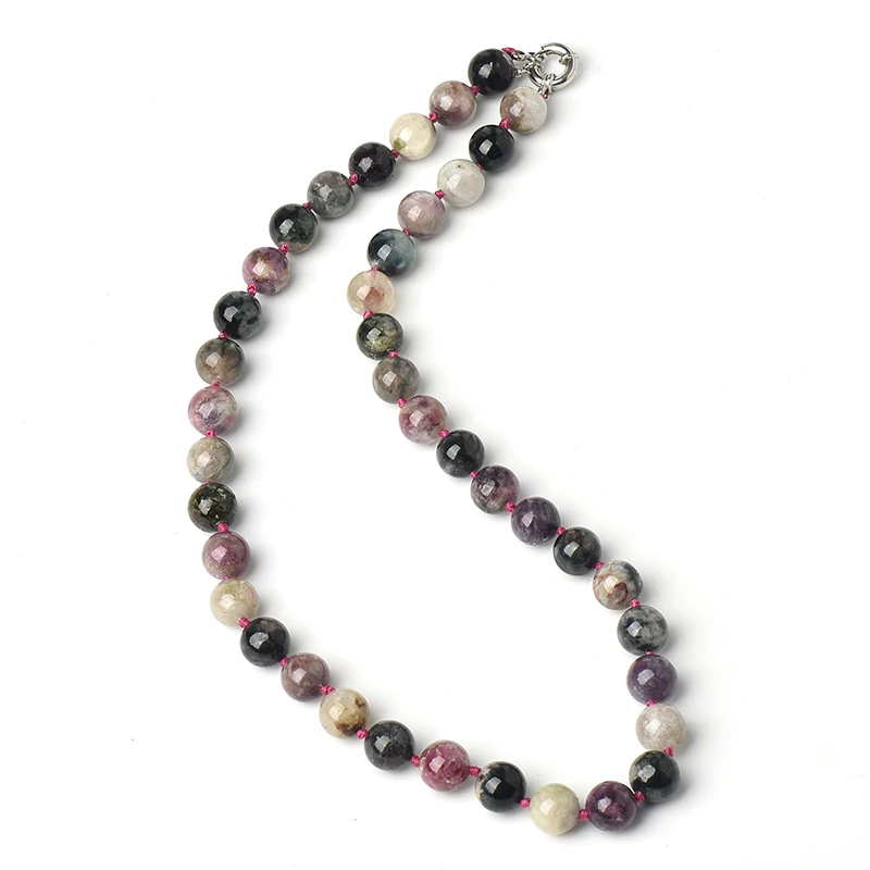 

Natural and Bright It has a pure luster design and Each beads has different colored pattern Natural tourmaline Necklace